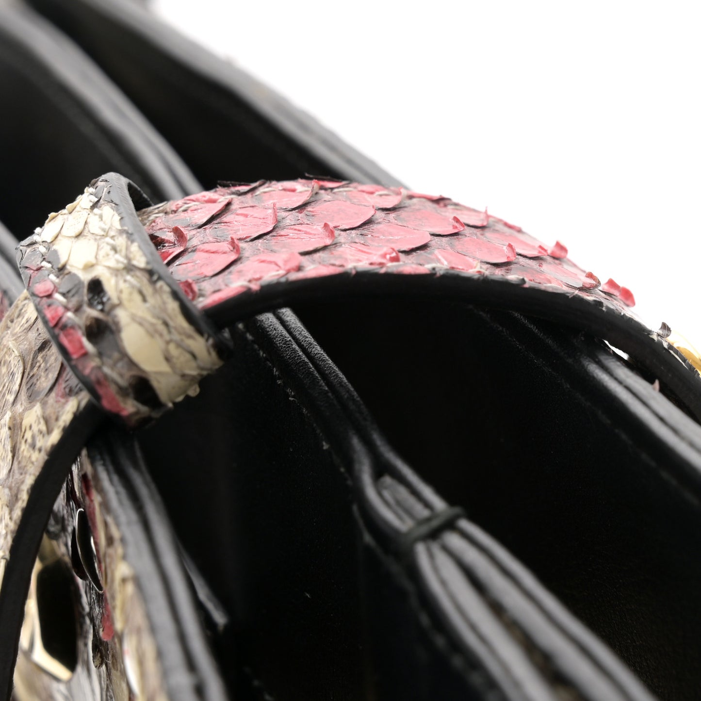 Snakeskin Large Arli Top Handle Bag Pink Beige