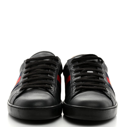 Gucci Miro Soft Calfskin Laminated Ayers Web Bee Embroidered Mens Ace Sneakers 9.5 Black Red Flame Night 2 of 8