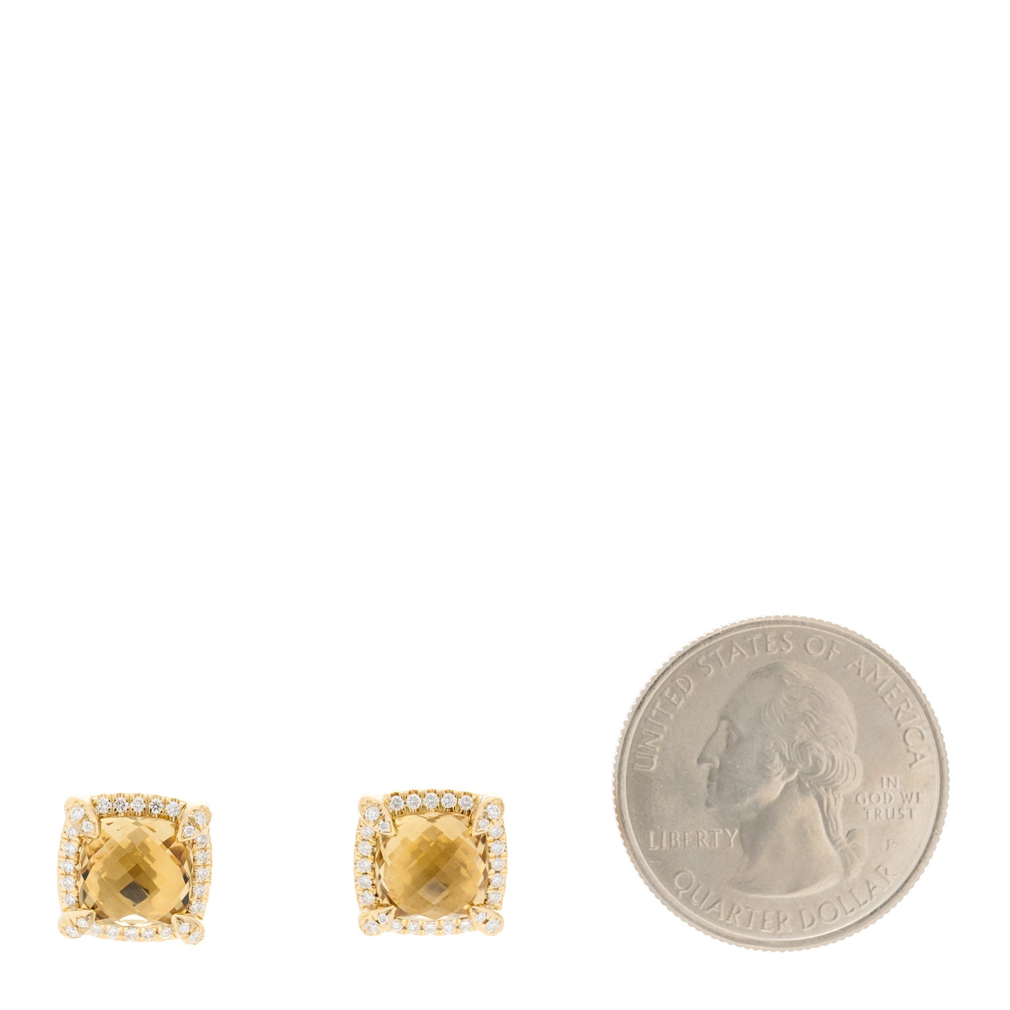 18K Yellow Gold Diamond Citrine 8mm Chatelaine Pave Bezel Stud Earrings