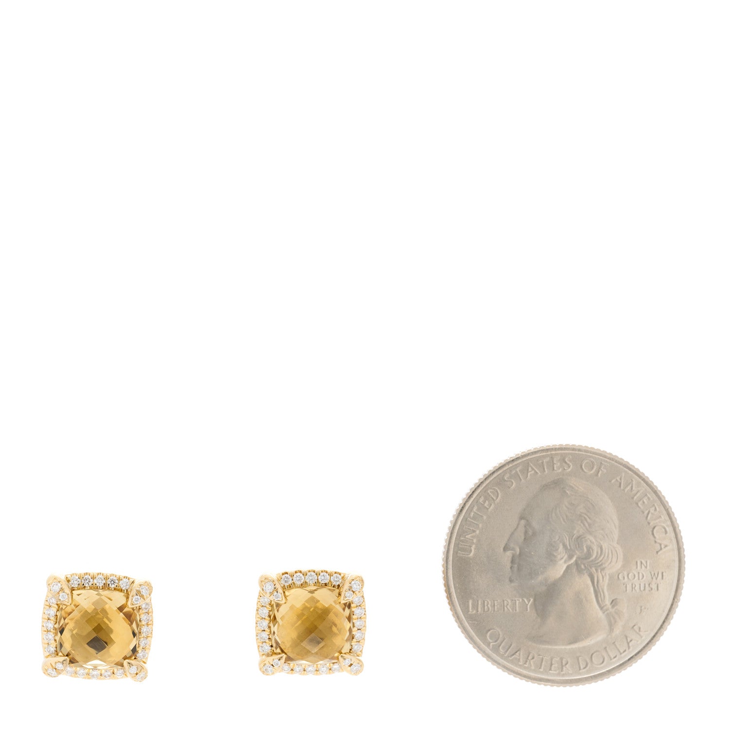 David Yurman 18K Yellow Gold Diamond Citrine 8mm Chatelaine Pave Bezel Stud Earrings 2 of 4