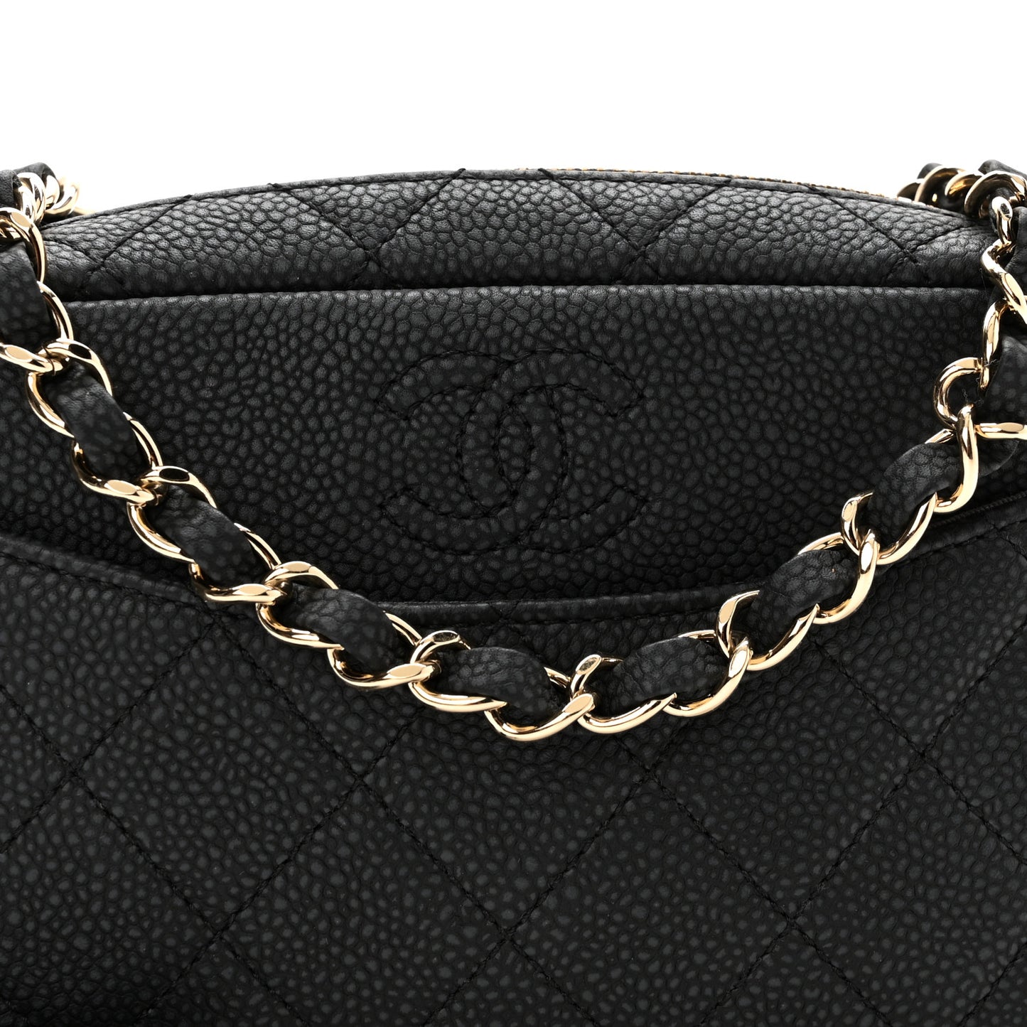 Iridescent Caviar Quilted Mini Coco Tassel Camera Case Black