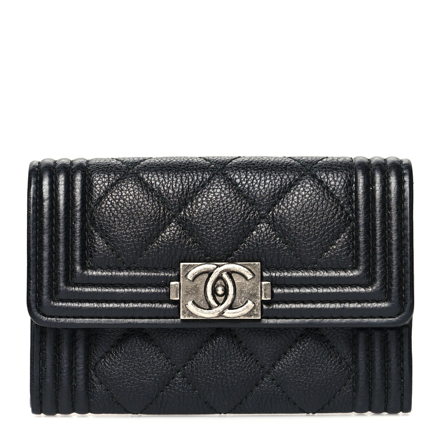 Caviar Quilted Boy Flap Card Holder Black