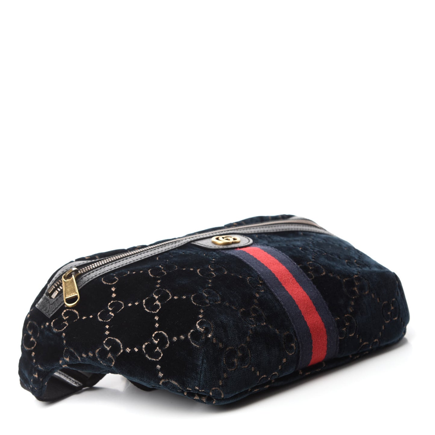 Velvet GG Monogram Web Belt Bag Blue Beige
