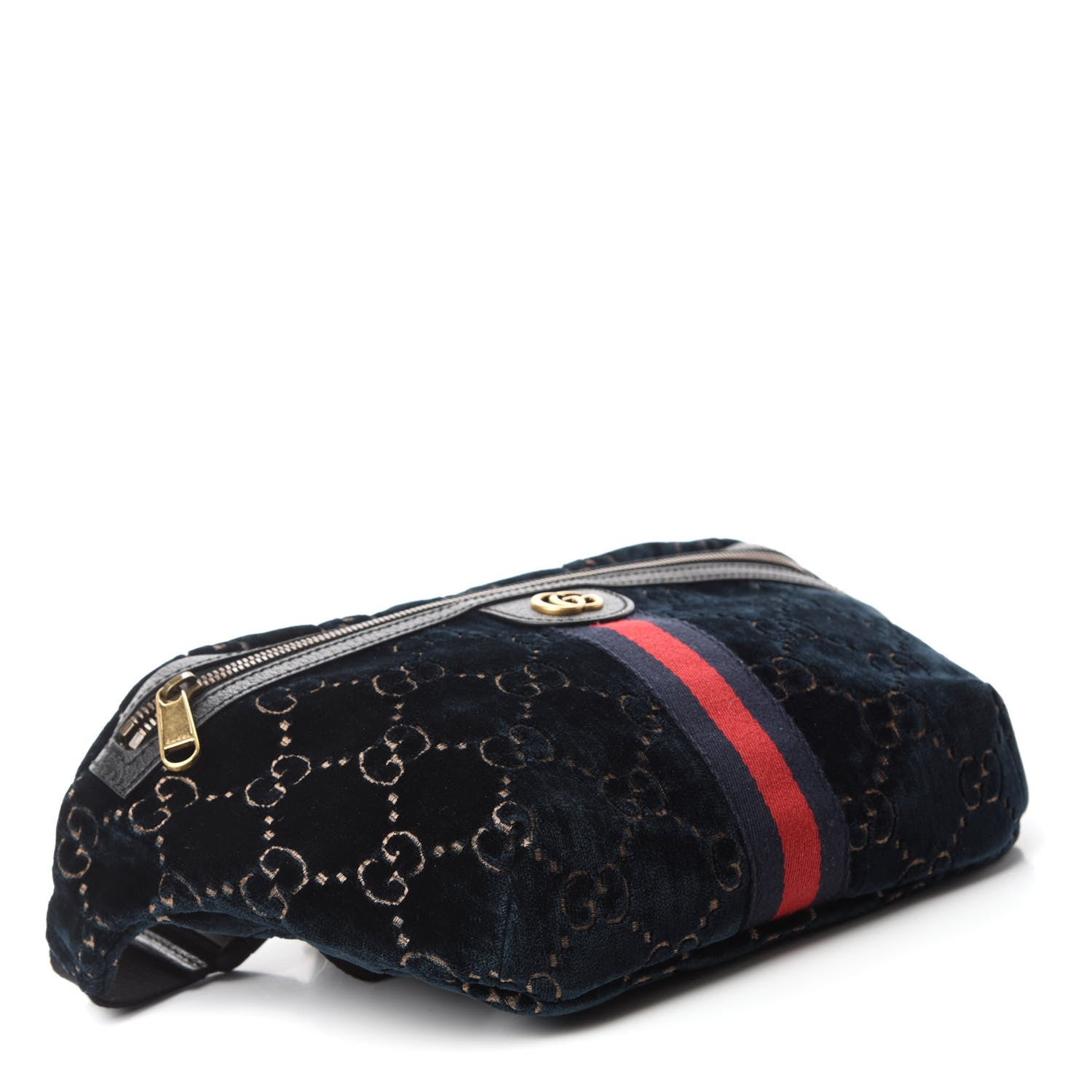 Gucci Velvet GG Monogram Web Belt Bag Blue Beige 4 of 10
