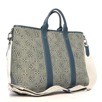 Louis Vuitton Monogram Washed Denim Weekend Tote NM Blue 3 of 9