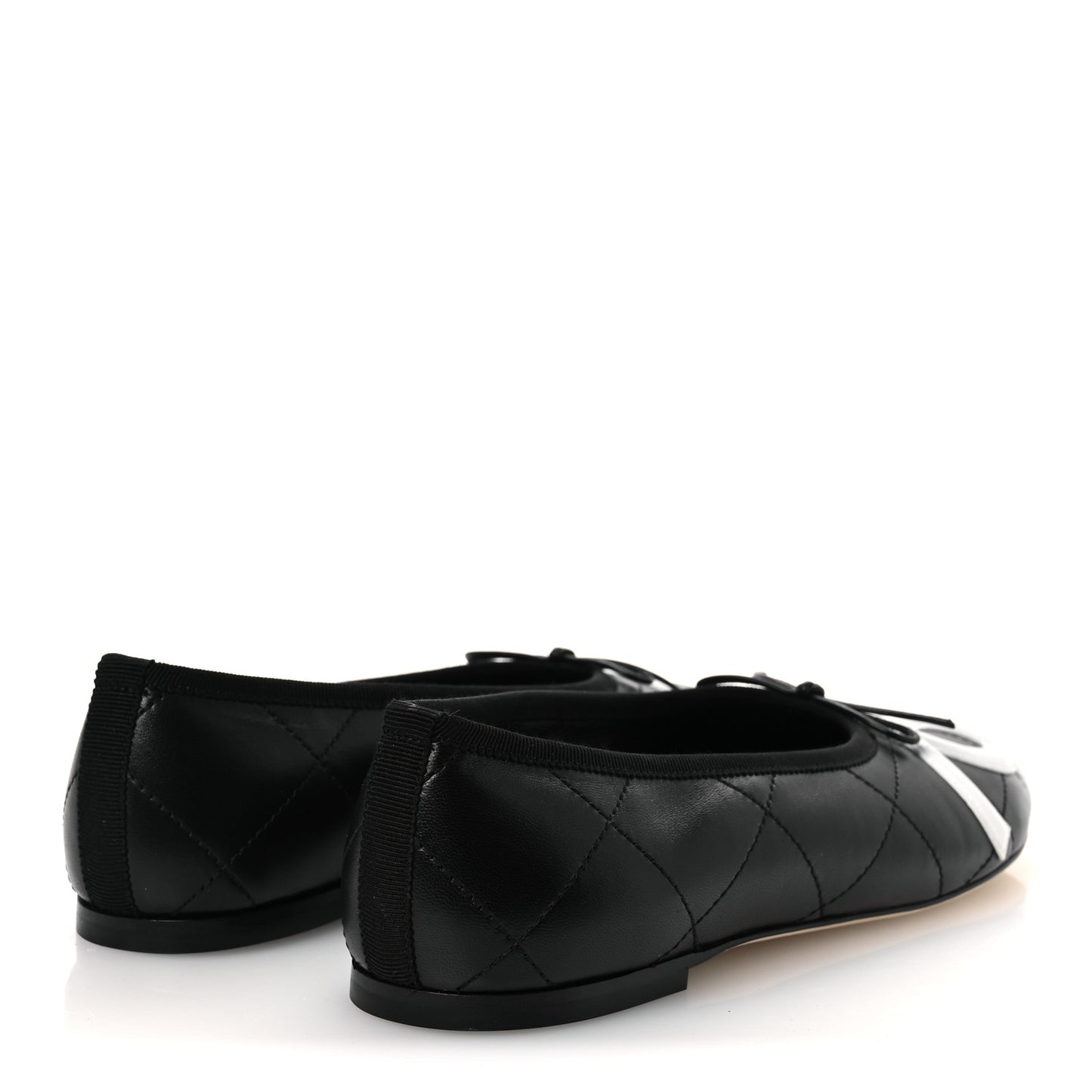 Lambskin Quilted CC Cambon Ballet Flats 39 Black White