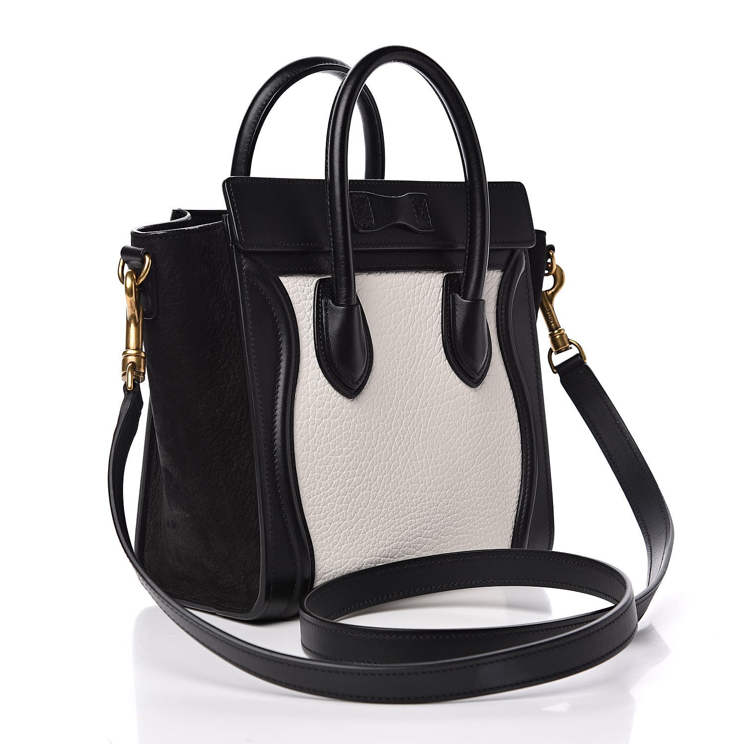 Celine Bullhide Calfskin Nubuck Bi-Color Nano Luggage Black White 3 of 10