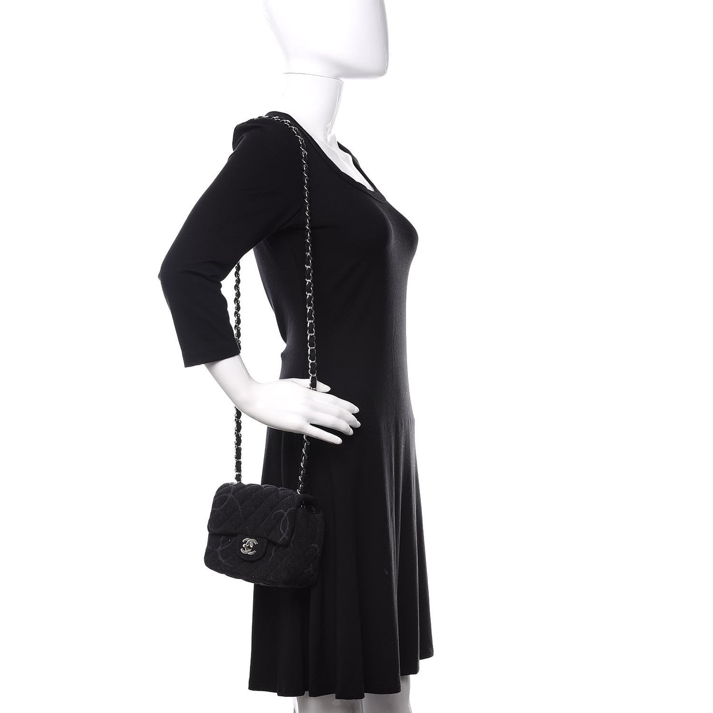 Denim CC Quilted Mini Square Flap Black