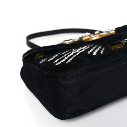 Gucci Velvet Matelasse Marquise Crystals Embroidered Small GG Marmont Shoulder Bag Black 8 of 9