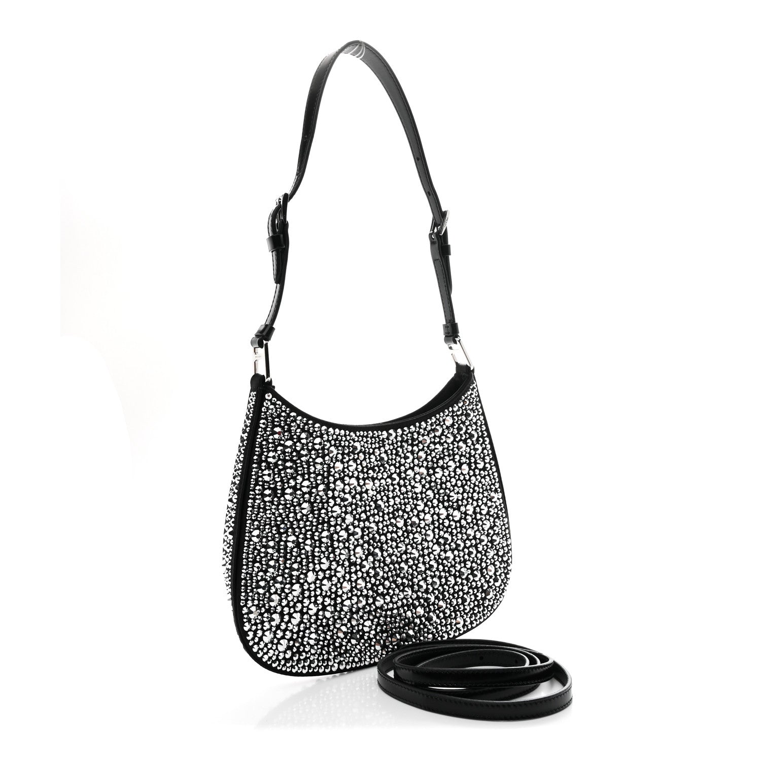 Prada Satin Crystal Cleo Adjustable Strap Shoulder Bag Metal 3 of 13