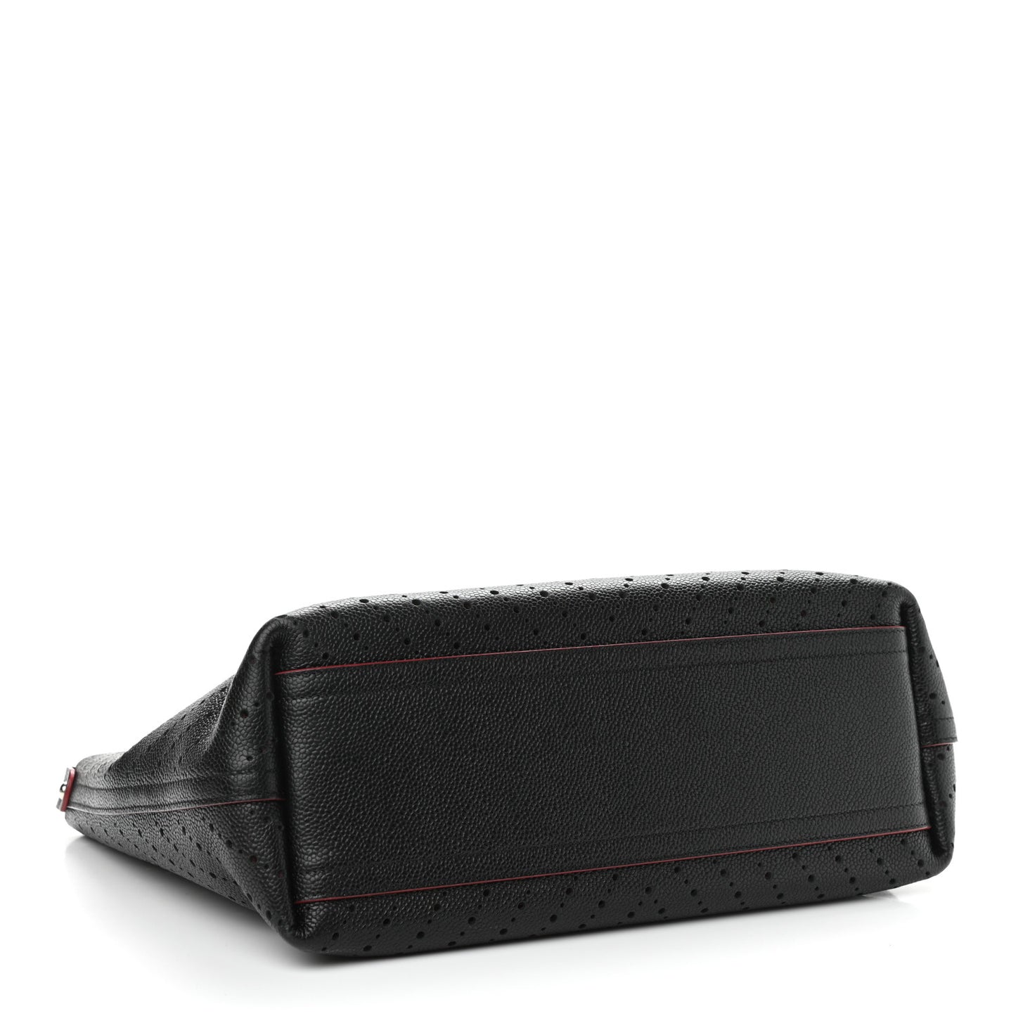 Perforated Grained Calfskin Small Shopping Tote Black