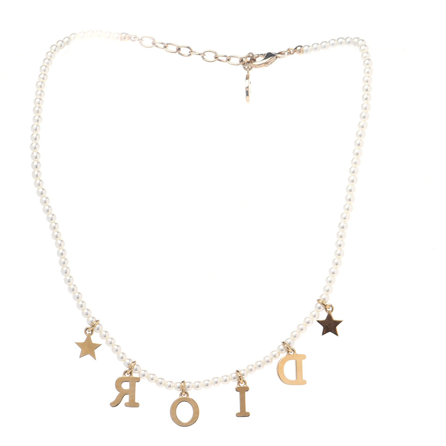 Pearl Crystal Star Logo Charm Necklace Gold