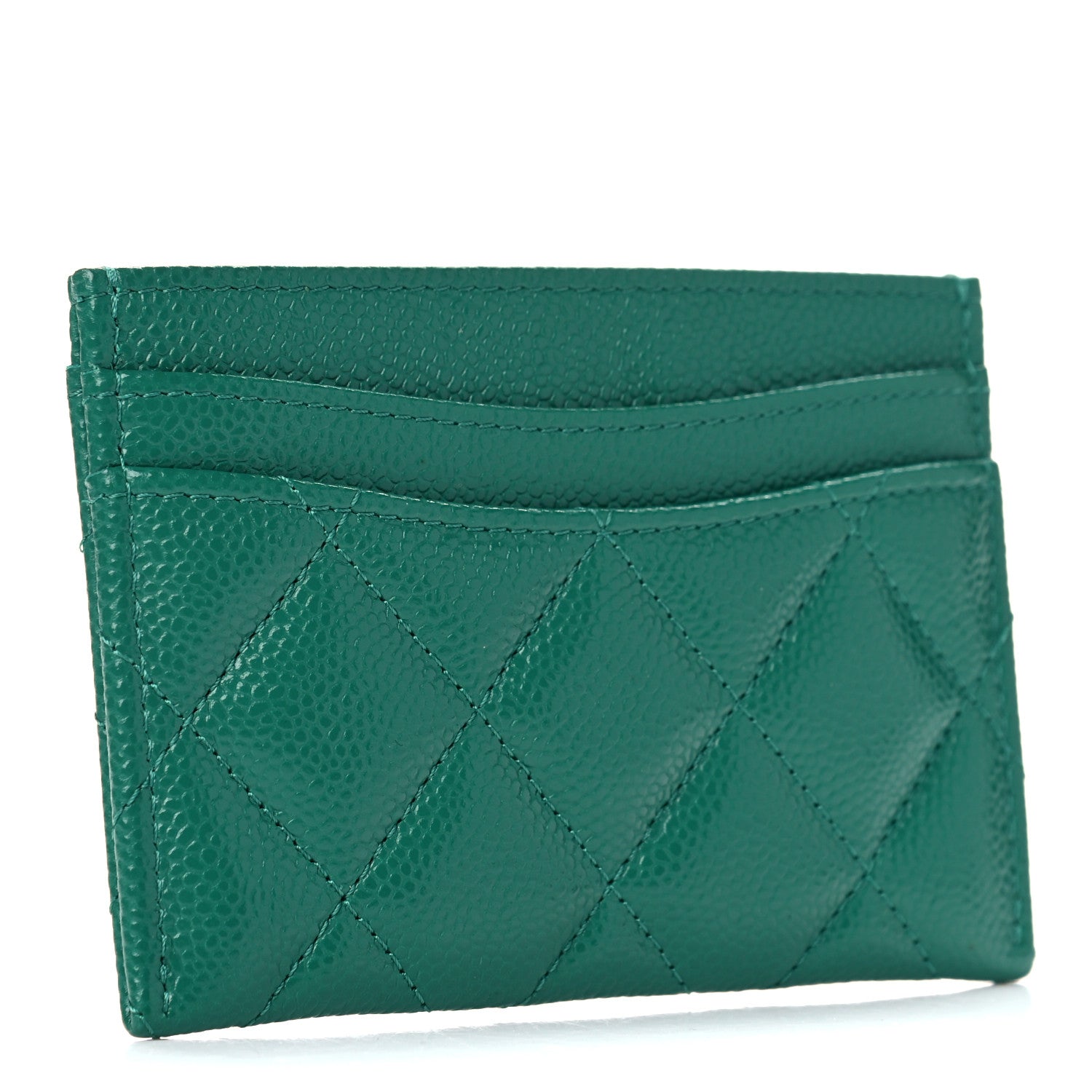 Chanel Metallic Caviar Quilted Card Holder Green 3 of 10