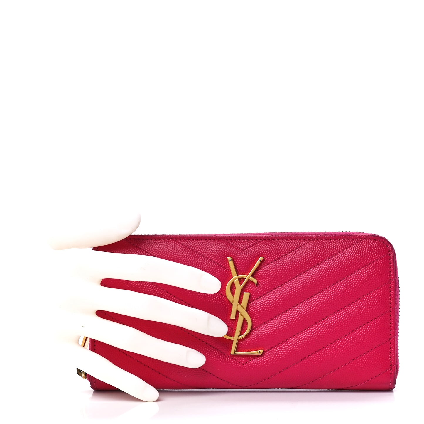 Grain De Poudre Matelasse Chevron Monogram Zip Around Wallet Fuchsia