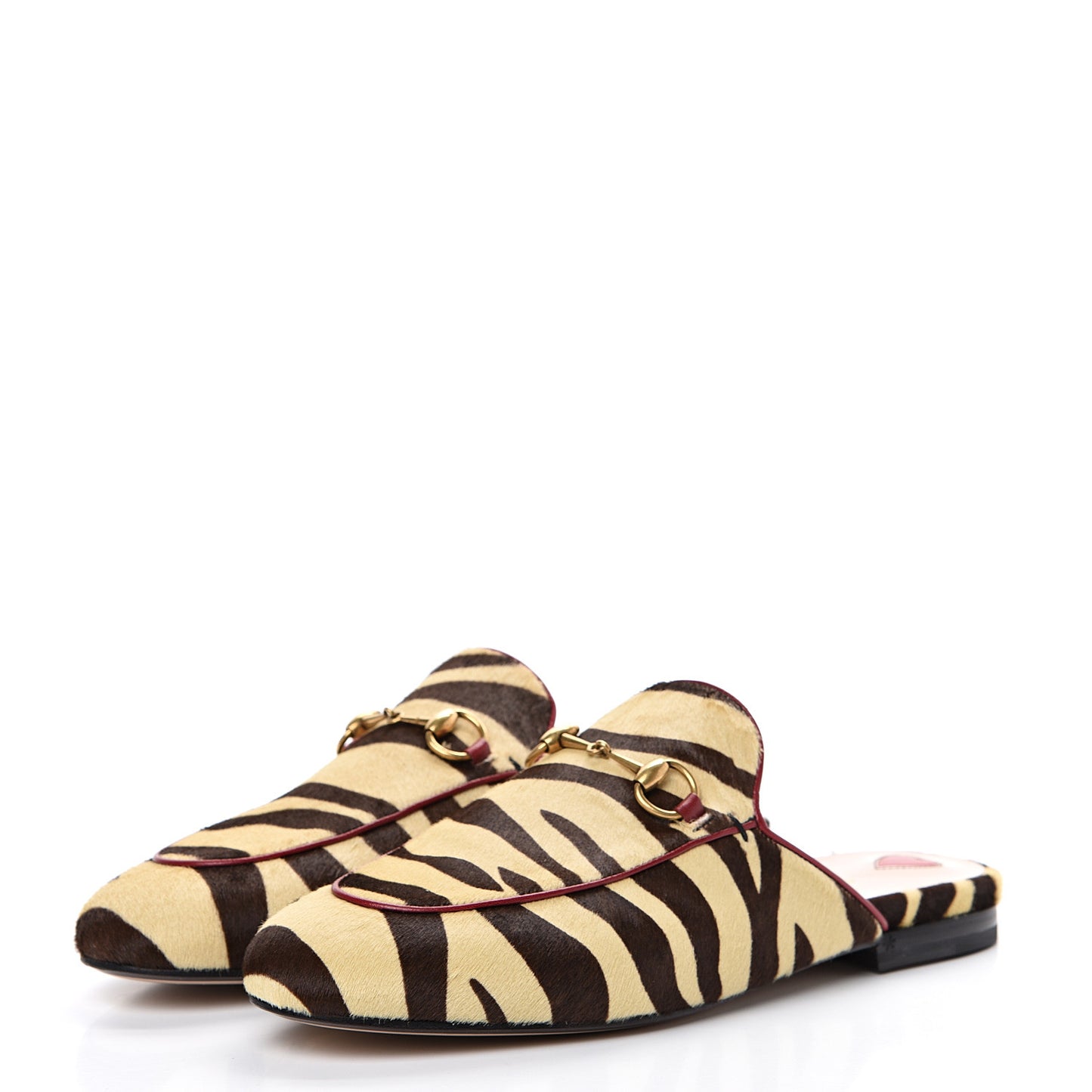 Calf Hair Tiger Print Womens Princetown Slippers 38 Natural Black Romantic Cherry