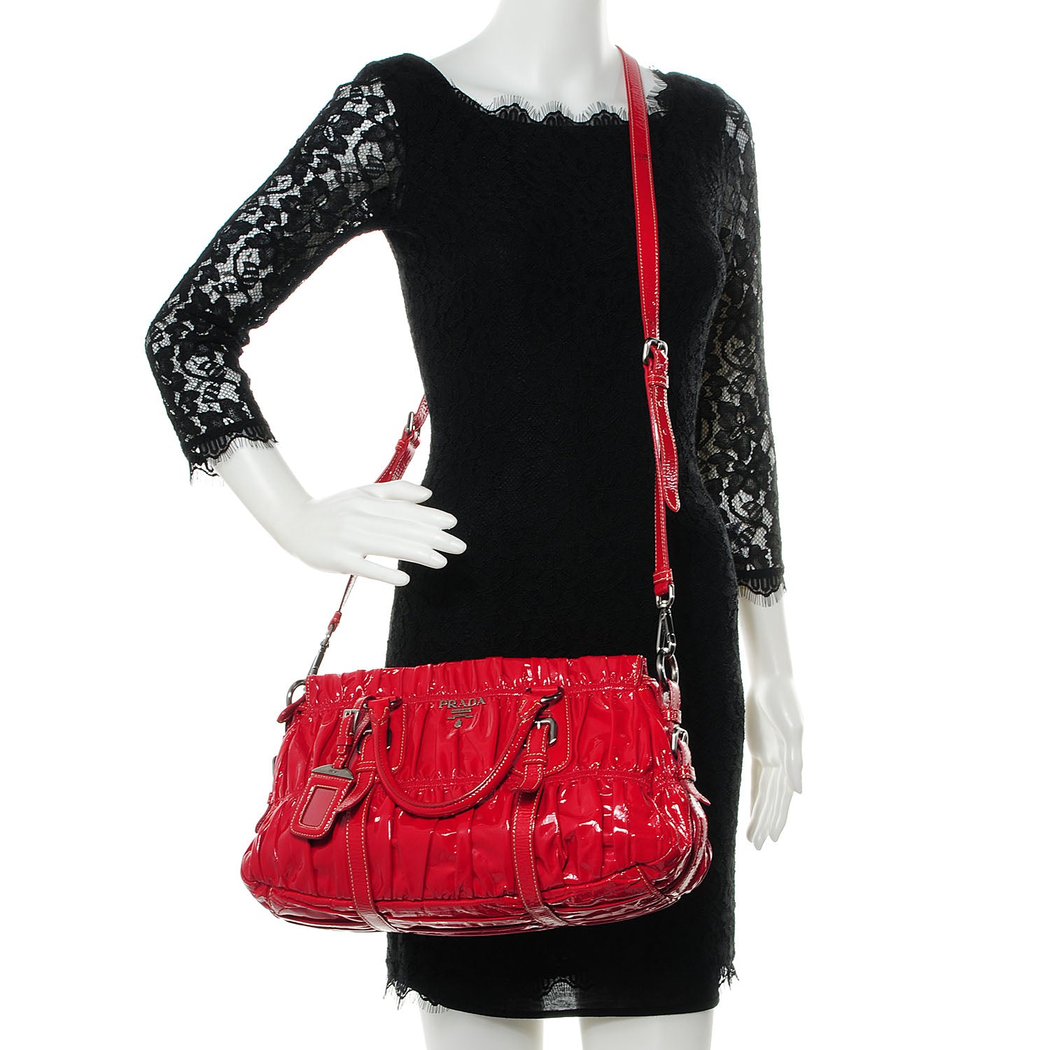 Prada Vernice Gaufre Shopping Satchel Rosso 2 of 8