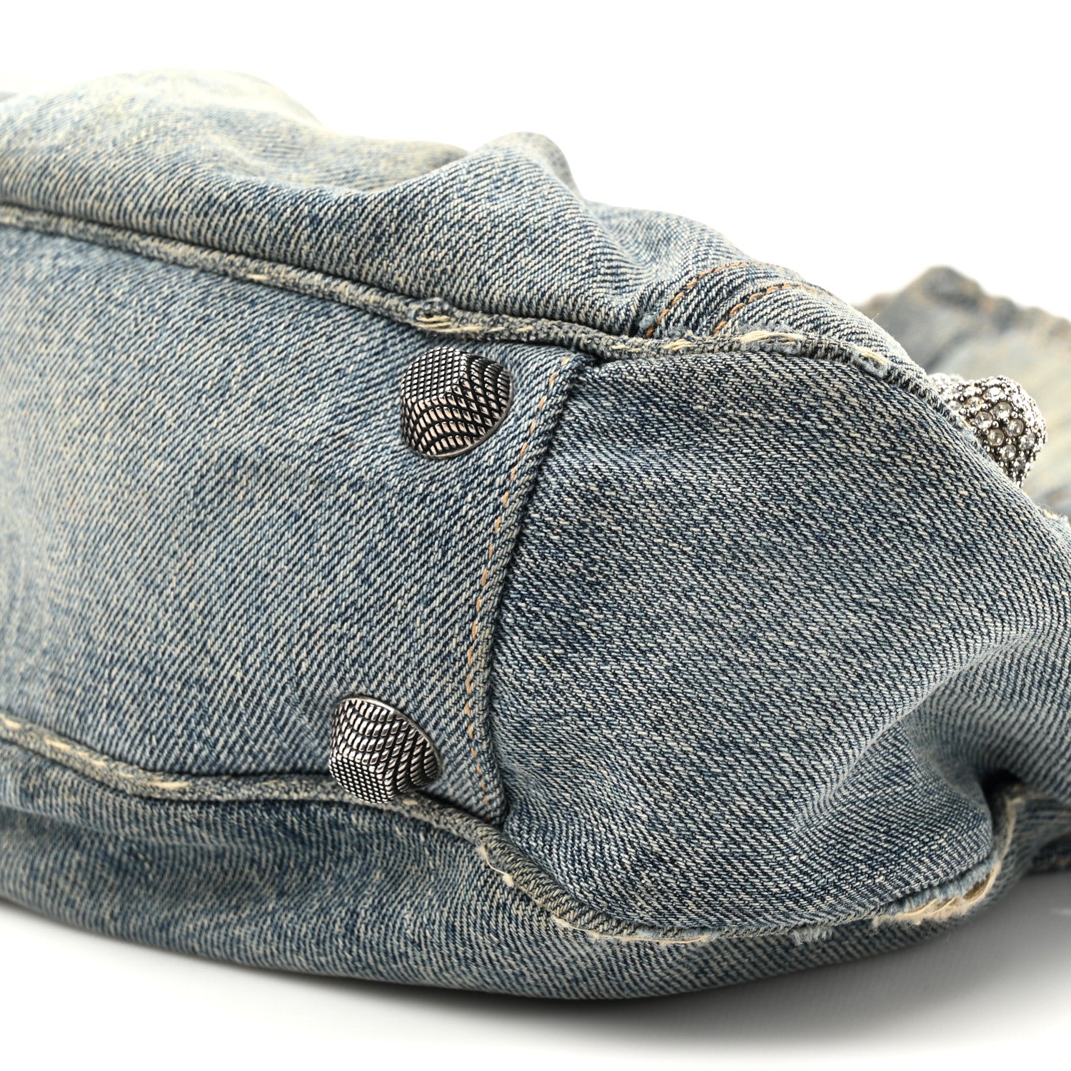 Balenciaga Washed Frayed Denim Crystal Small Le Cagole Shoulder Bag Blue 10 of 15