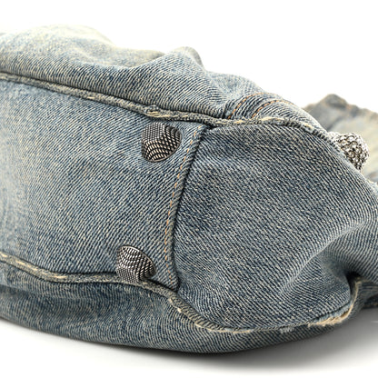Balenciaga Washed Frayed Denim Crystal Small Le Cagole Shoulder Bag Blue 10 of 15