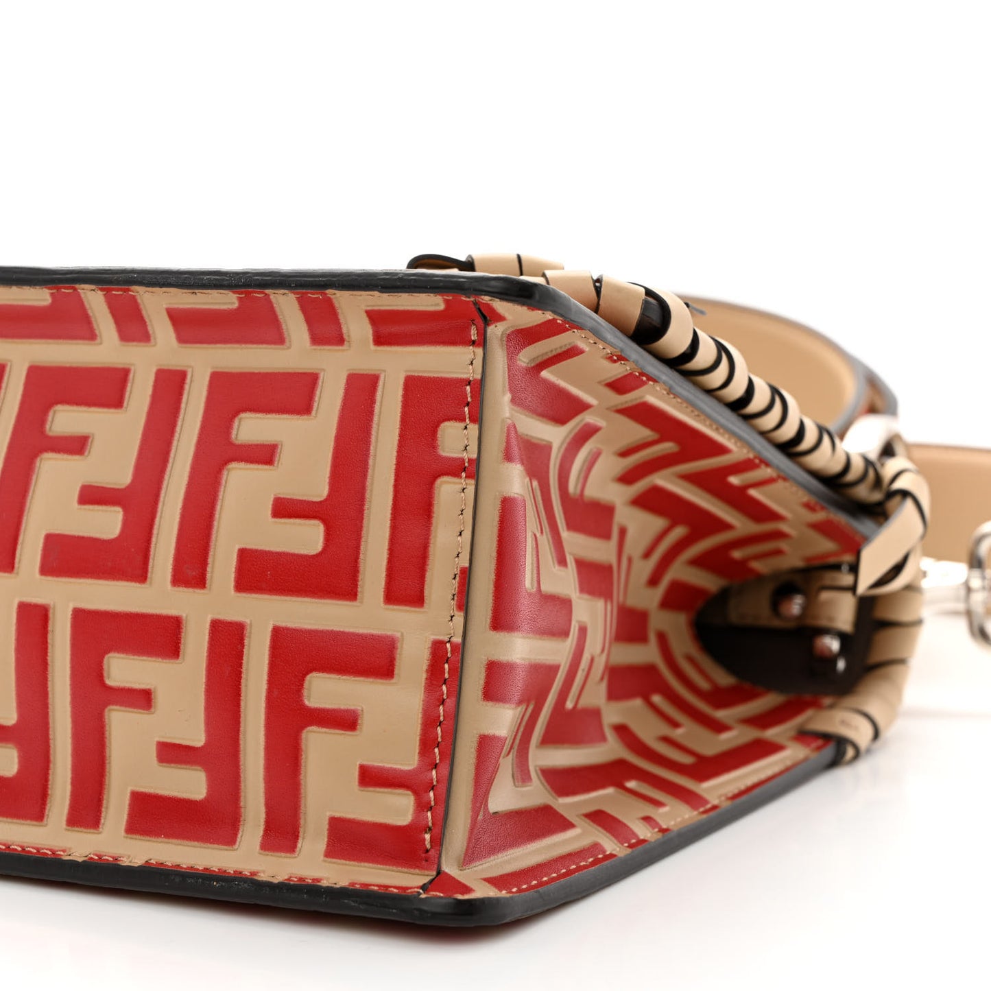 Vitello Century F is Fendi Whipstitch Threads FF Embossed Kan I Shoulder Bag Amido Fiamma