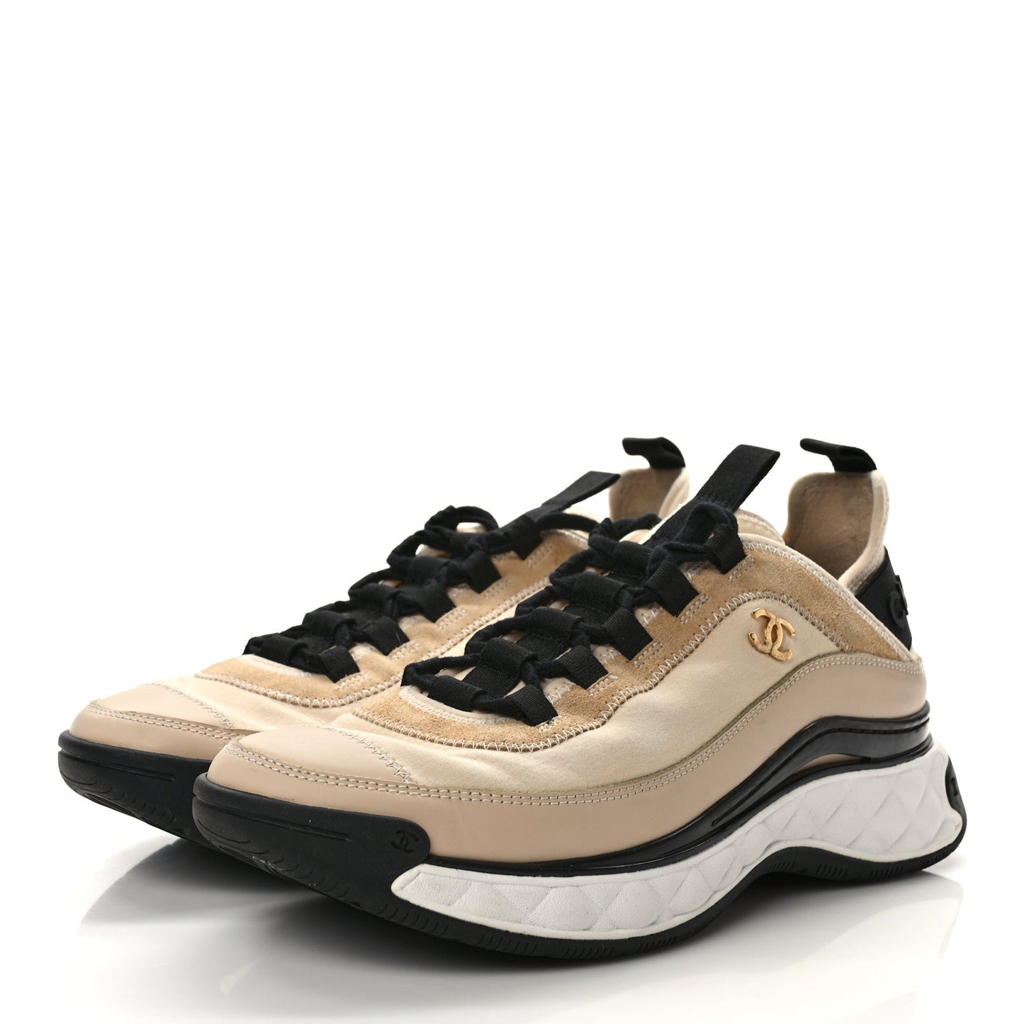 Velvet Calfskin Mixed Fibers CC Sneakers 40 Beige