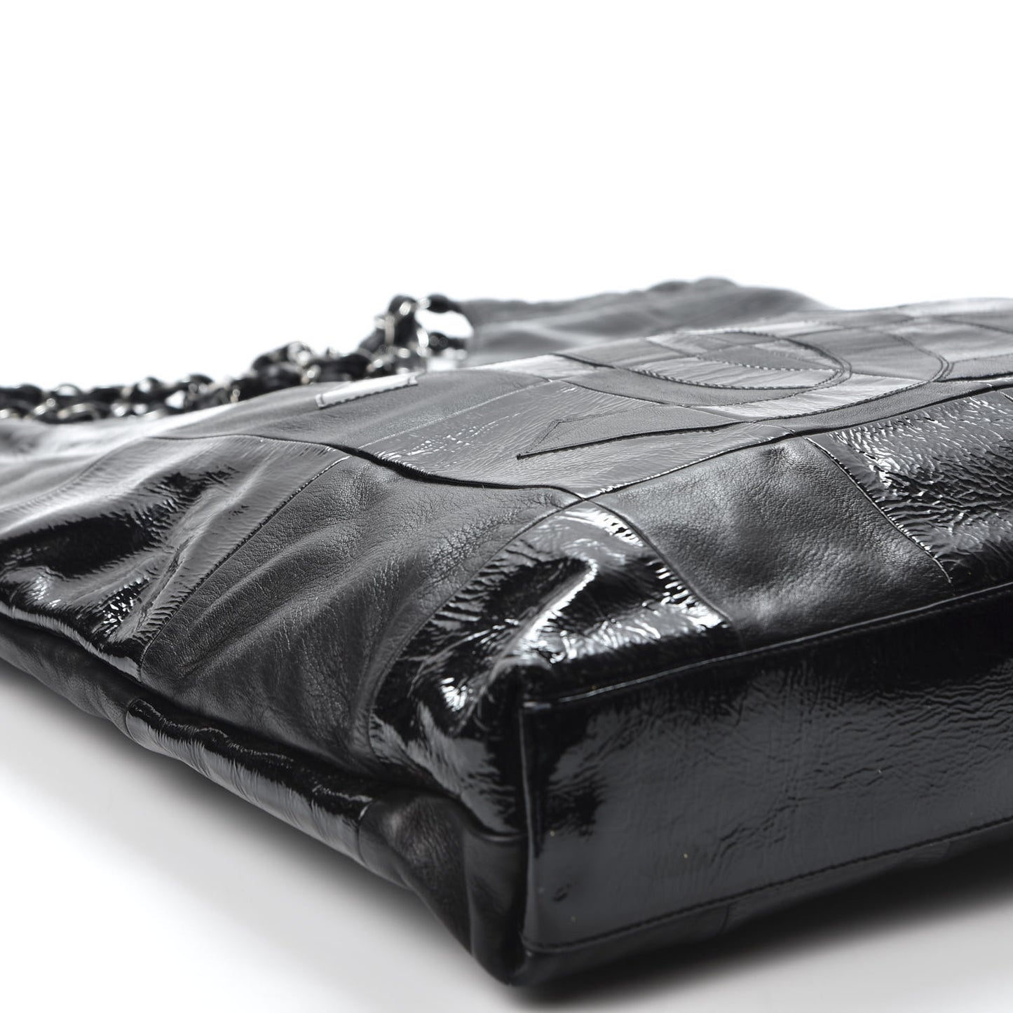 Patent Calfskin Patchwork Brooklyn Tote Black