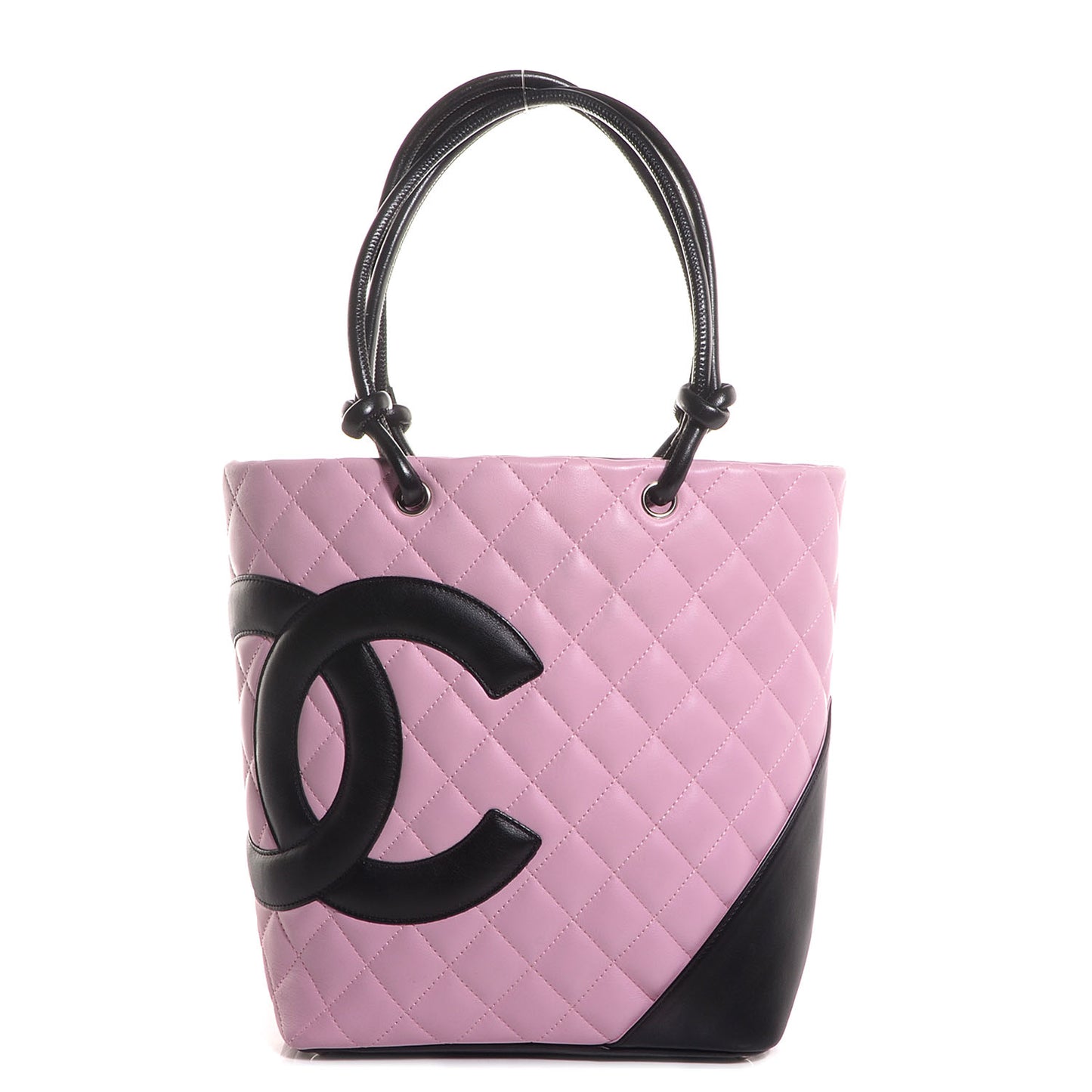 Calfskin Quilted Medium Cambon Tote Pink Black