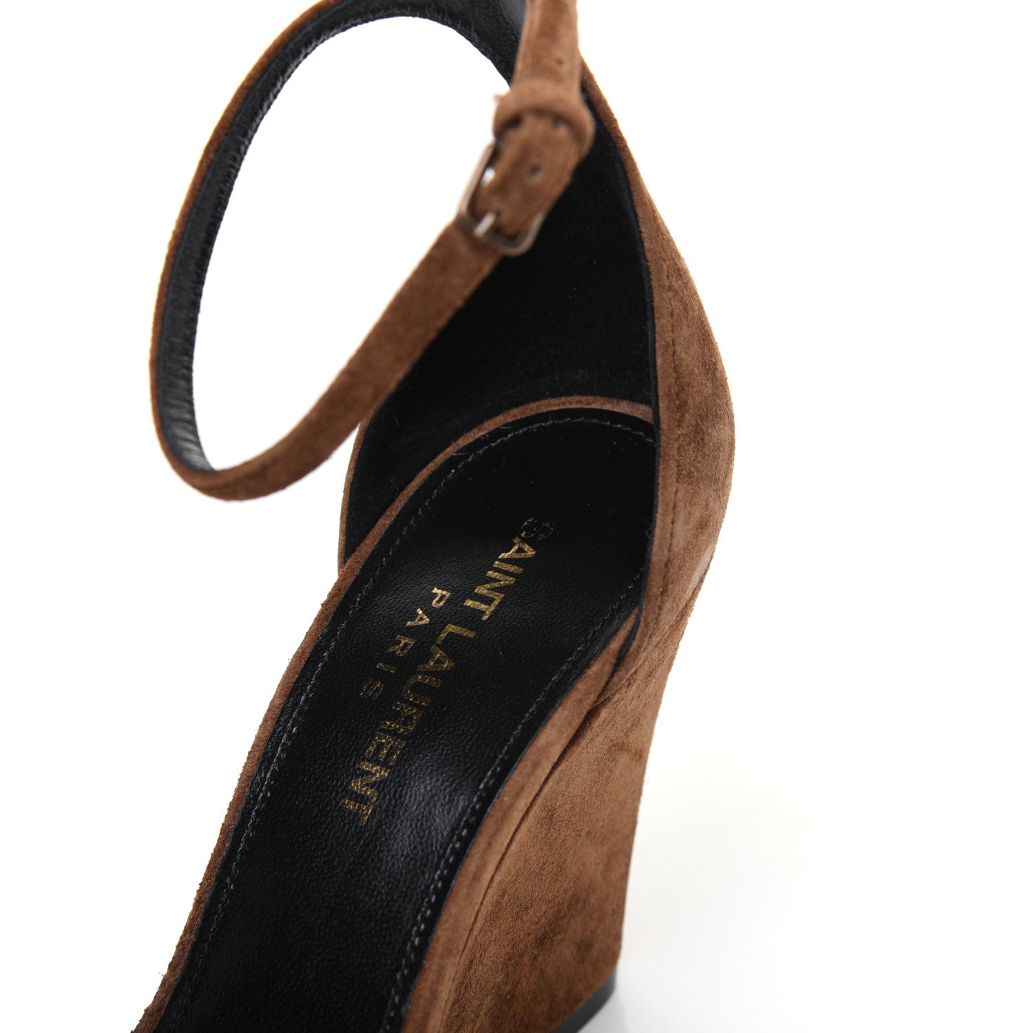 Saint Laurent Suede Lila Wedge Sandals 37.5 Brown 11 of 12