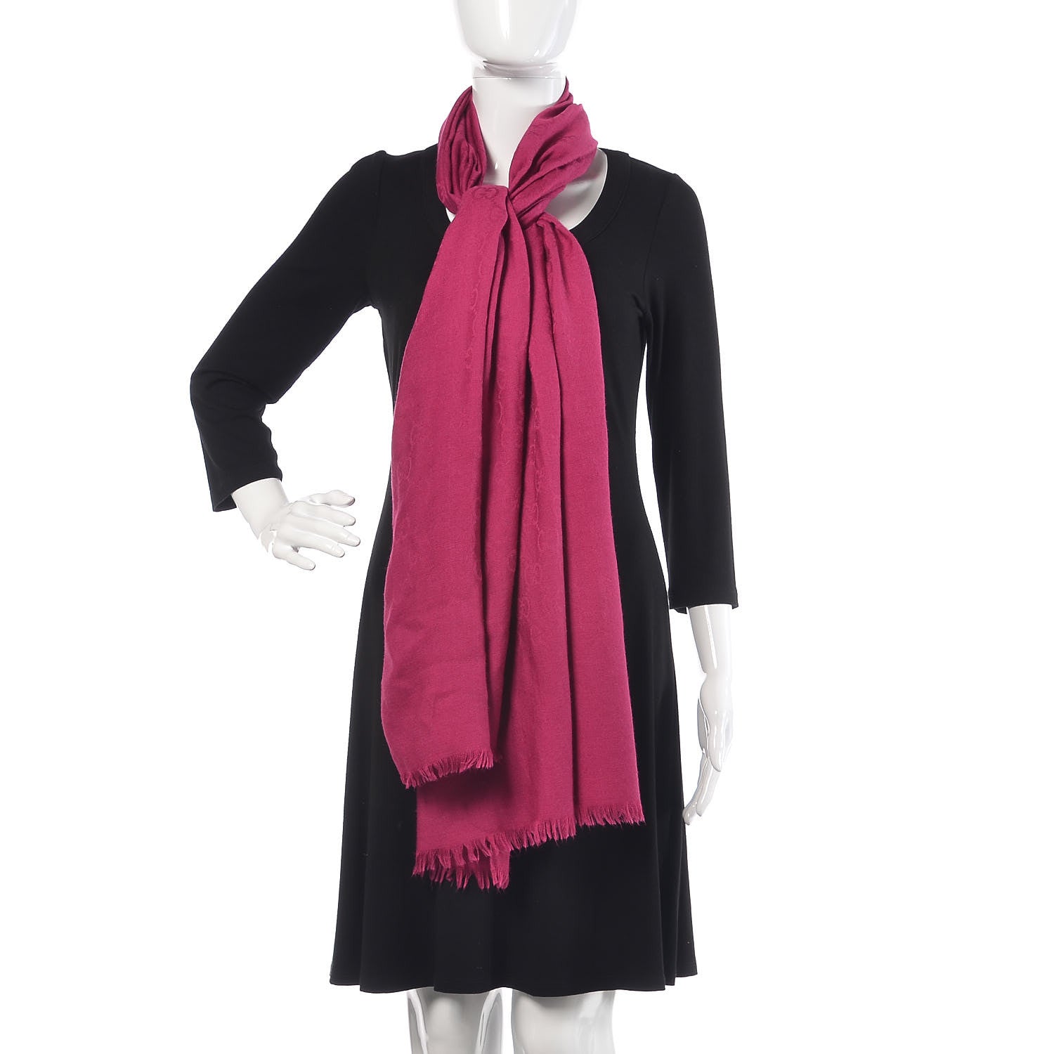 Gucci Wool Silk GG Monogram GGNat Scarf Fuchsia 2 of 4