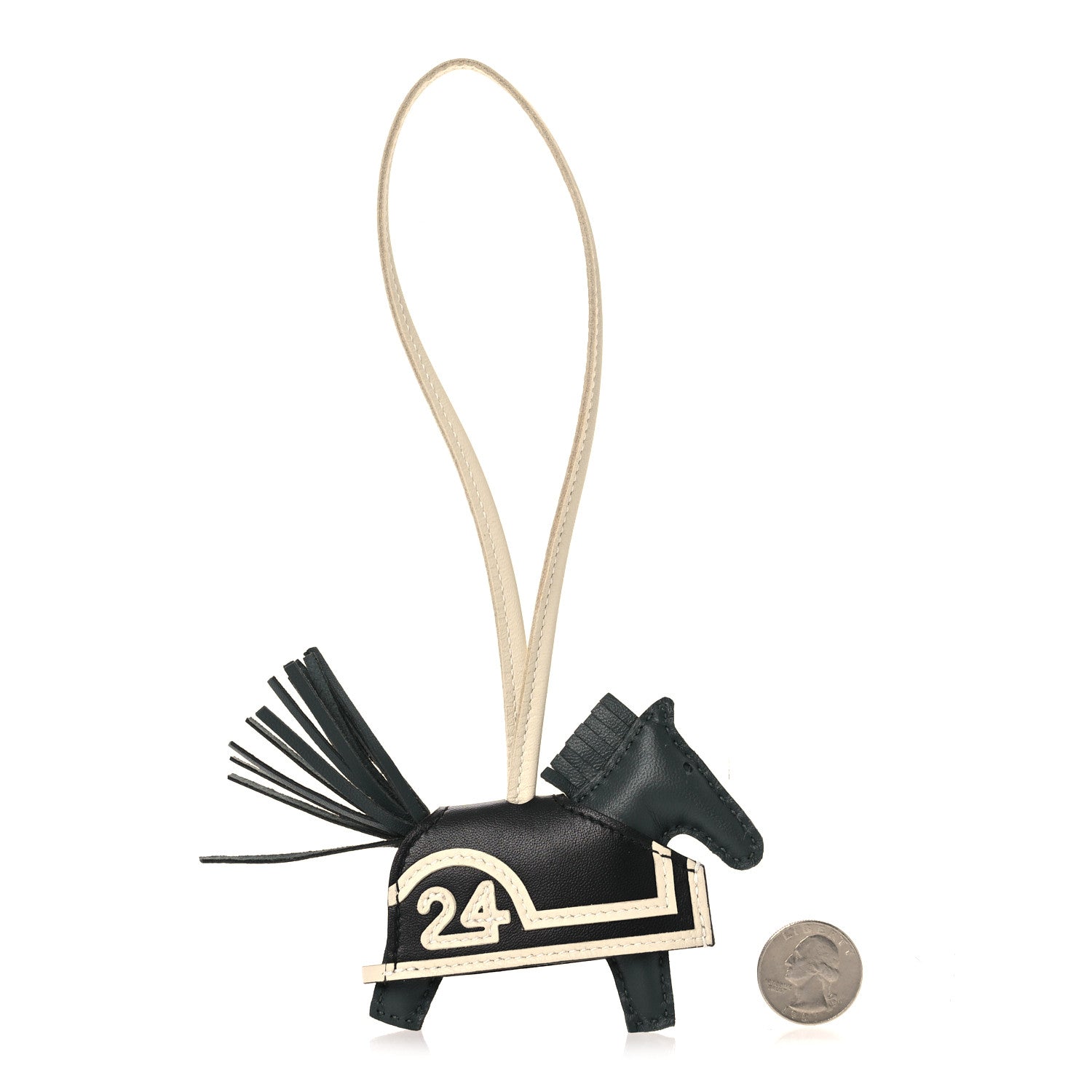 Hermes Milo Lambskin Grigri Rodeo Robeo 24 Bag Charm PM Vert Mangrove Black Craie 2 of 5