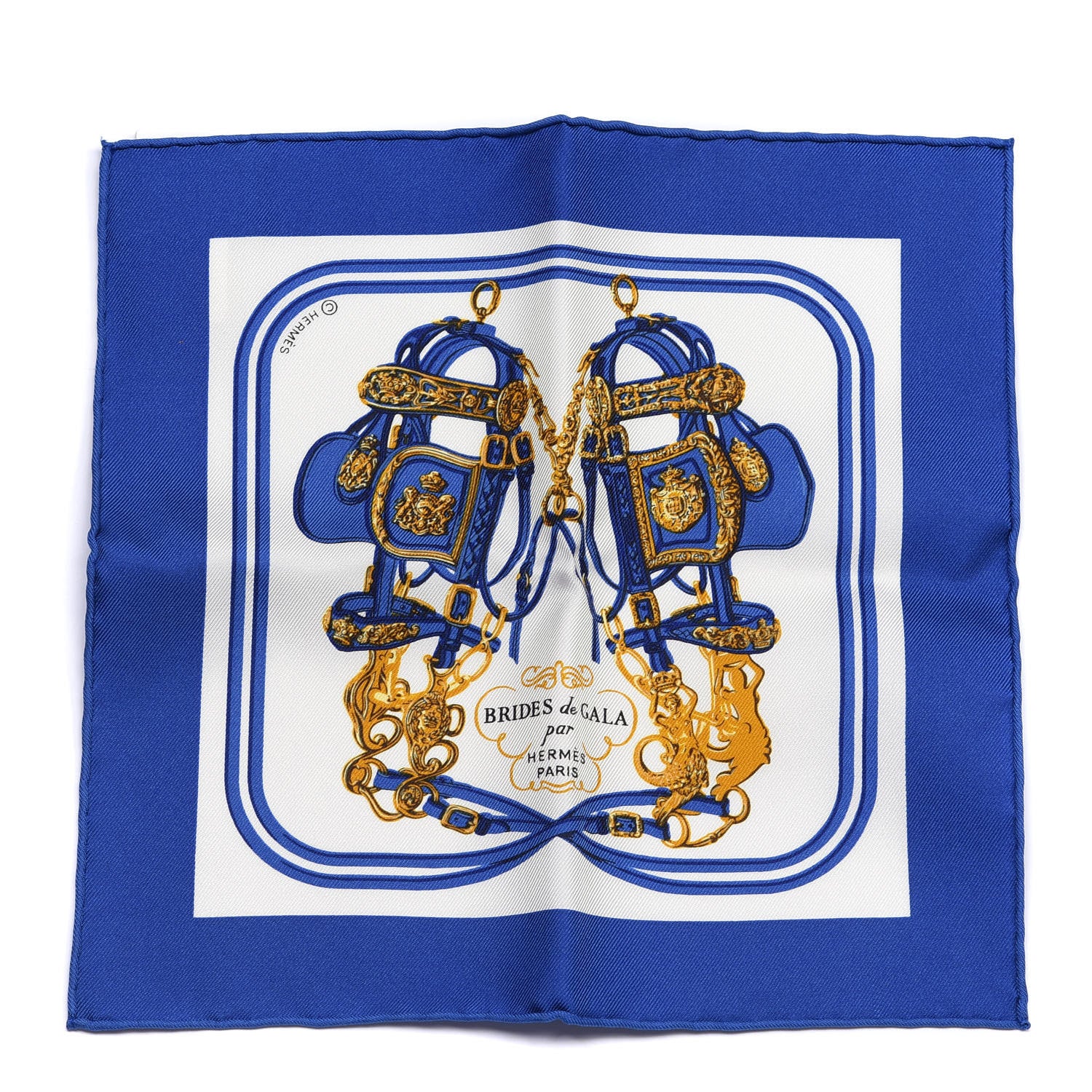 Hermes Silk Brides de Gala Nano Scarf 20 Bleu Vif White Or 1 of 4