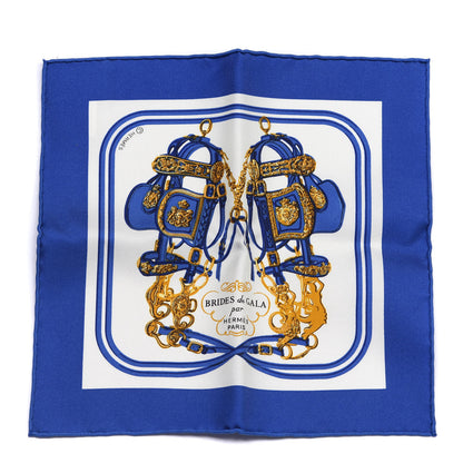 Hermes Silk Brides de Gala Nano Scarf 20 Bleu Vif White Or 1 of 4