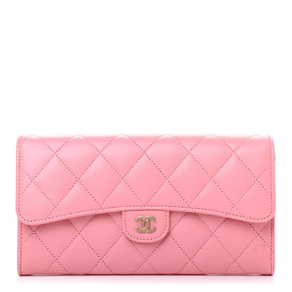 Chanel Lambskin Quilted Large Gusset Flap Wallet Pink 1 of 8