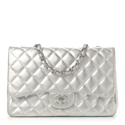 Chanel Metallic Lambskin Quilted Jumbo Single Flap Silver 1 of 17