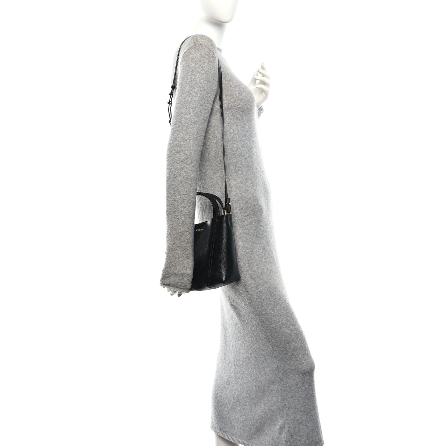 Grained Calfskin Small Spin Tote Black