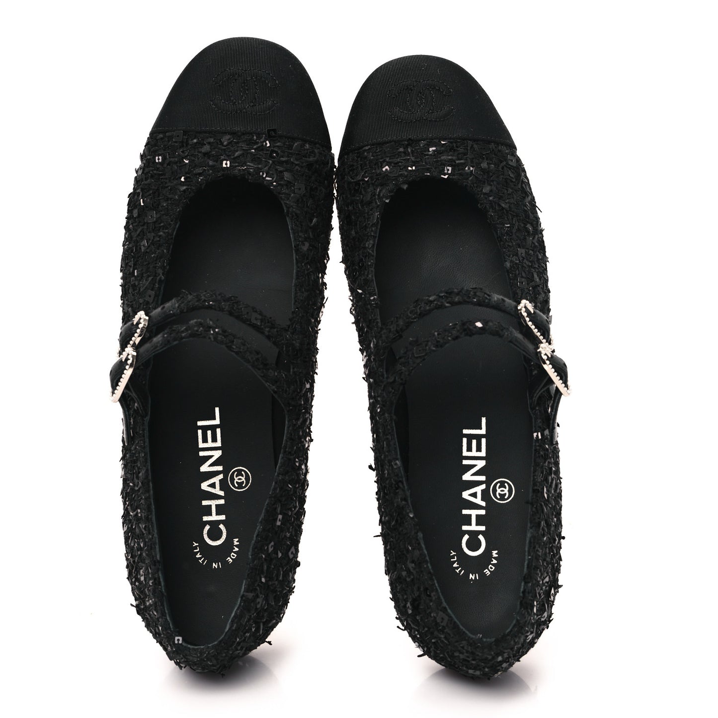 Tweed Sequin Mary Jane Flats 37.5 Black