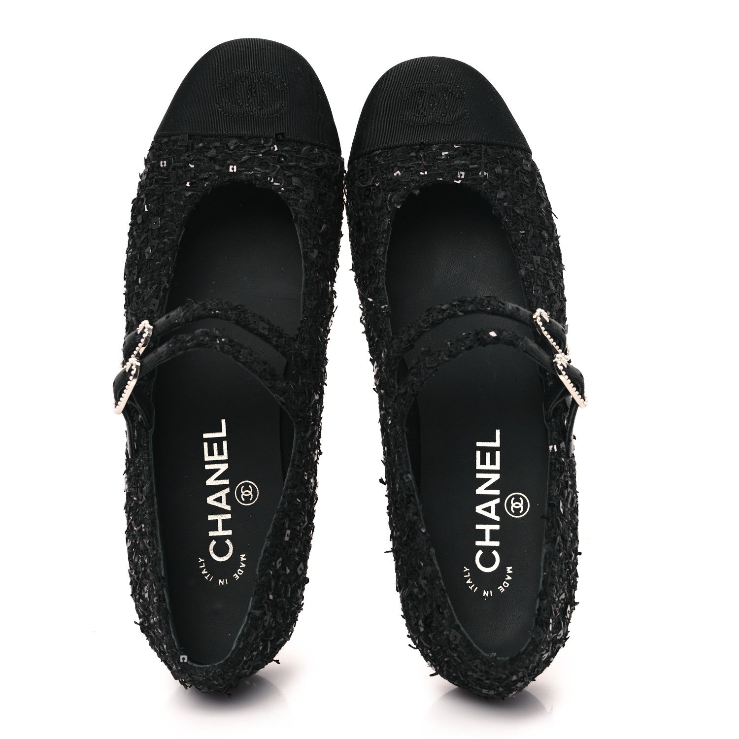 Chanel Tweed Sequin Mary Jane Flats 37.5 Black 2 of 9