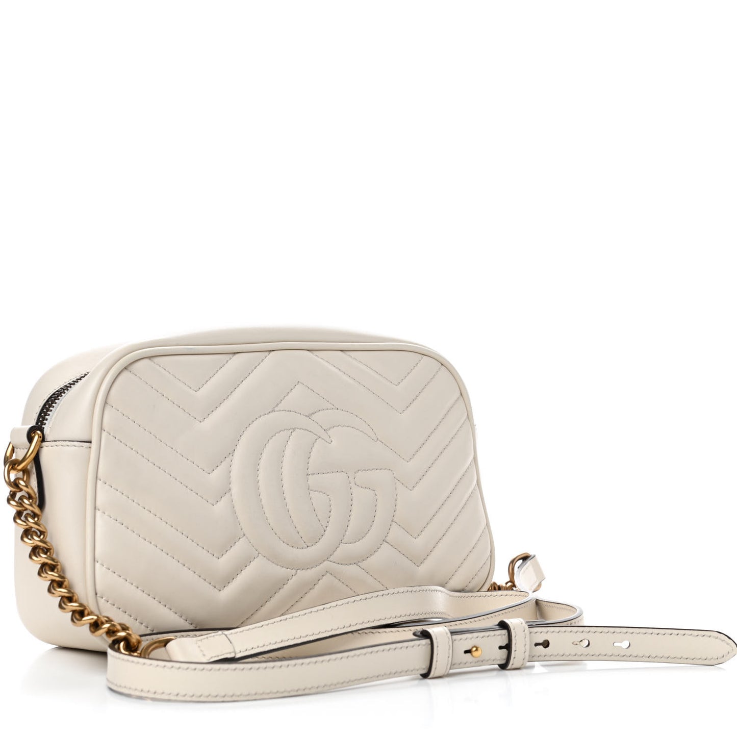 Calfskin Matelasse Small GG Marmont Chain Shoulder Bag White