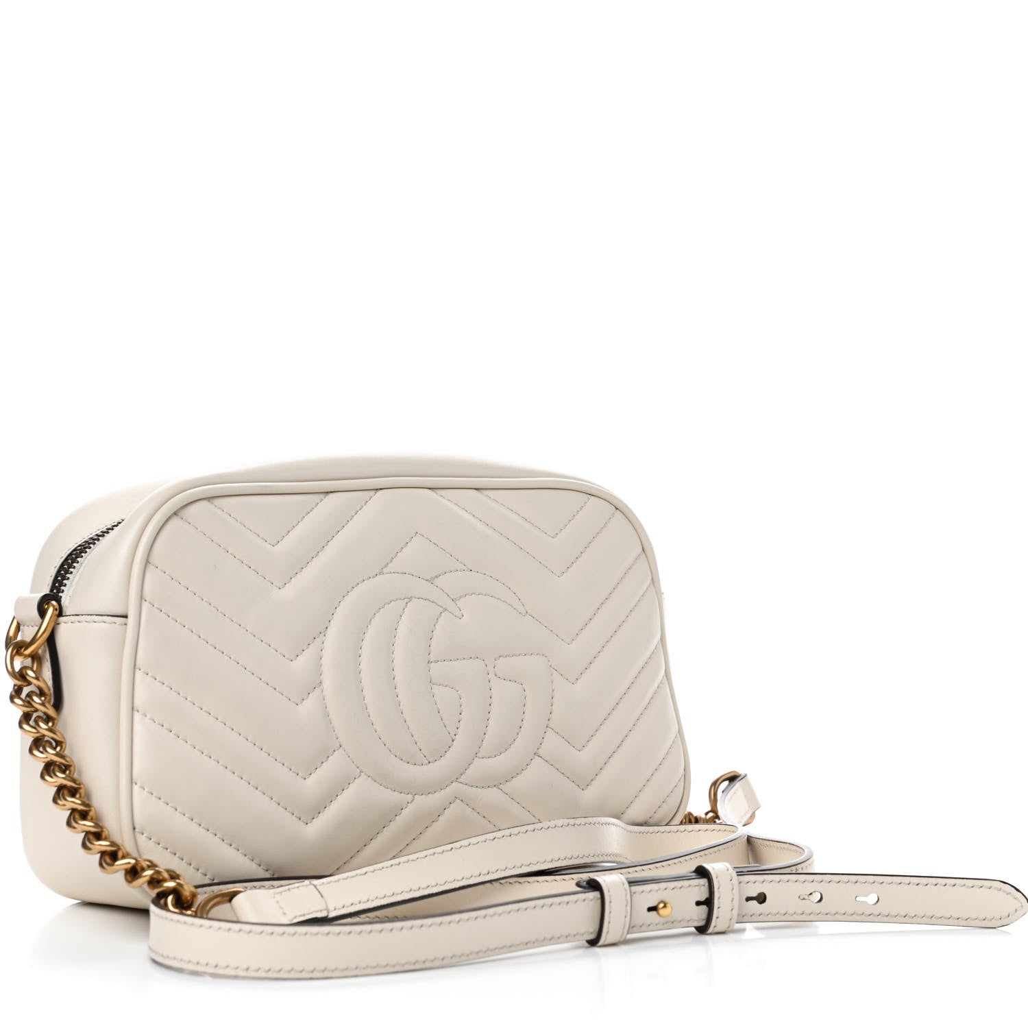 Gucci Calfskin Matelasse Small GG Marmont Chain Shoulder Bag White 2 of 4