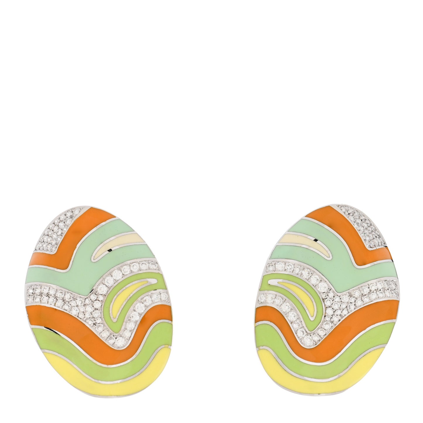 18K White Gold Diamond Enamel Earrings Multicolor
