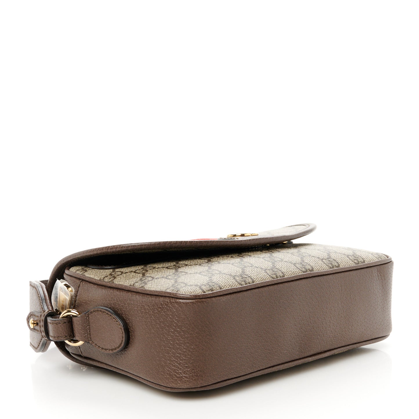 GG Supreme Monogram Textured Dollar Calfskin Web Studded Mini Ophidia Flap Shoulder Bag Beige Ebony New Acero