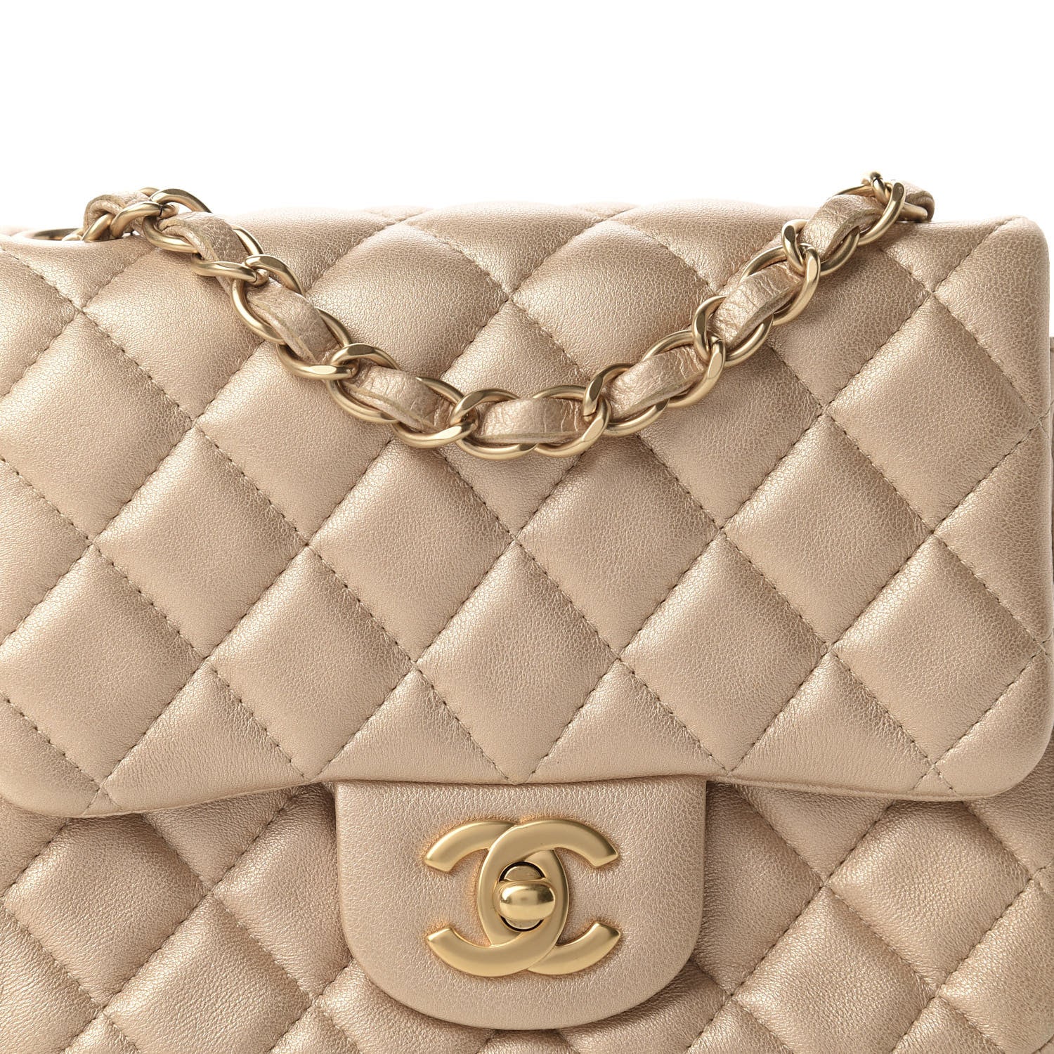 Chanel Metallic Lambskin Quilted Mini Square Flap Light Gold 10 of 11