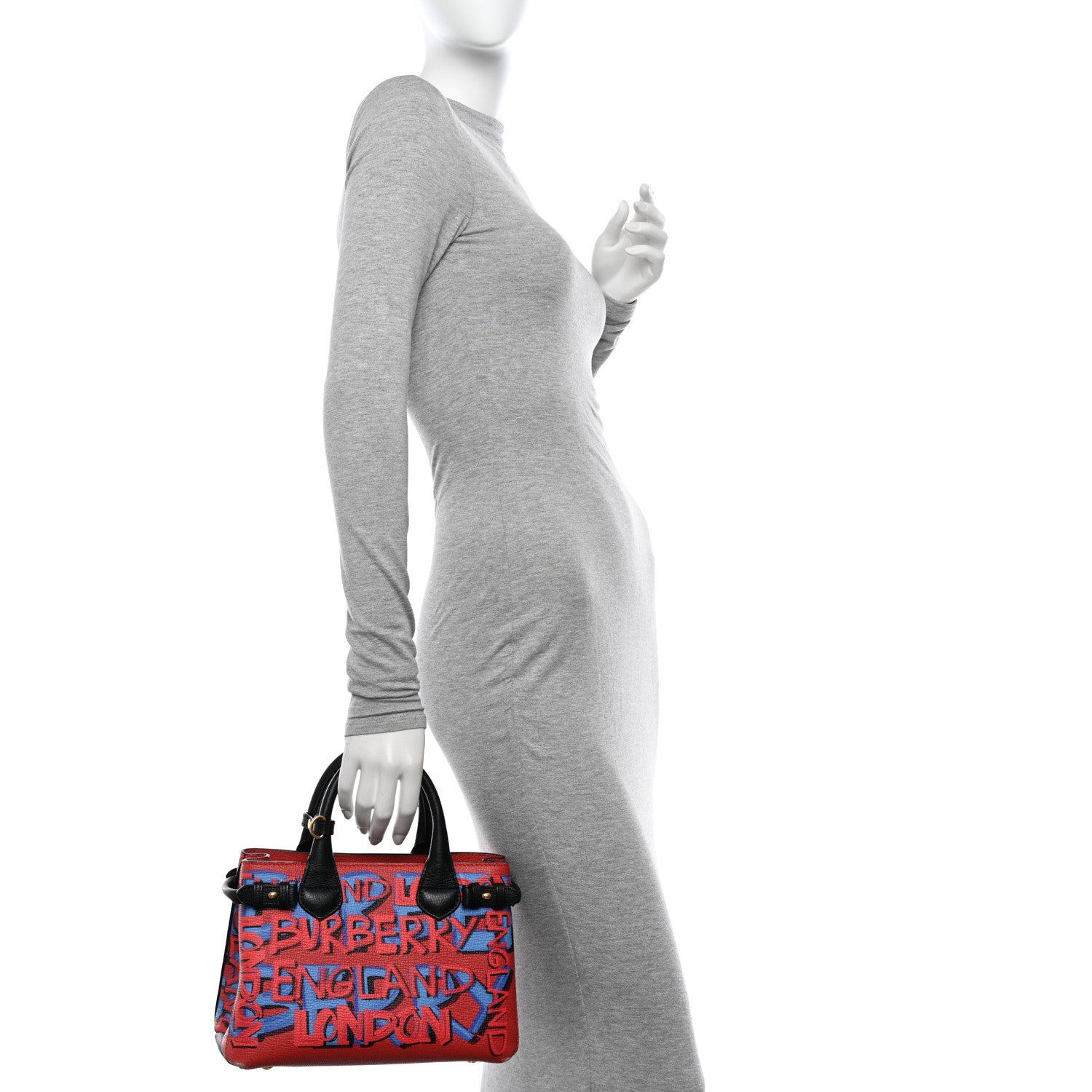 Burberry Grainy Calfskin Graffiti Print Small Banner Tote Black 2 of 16