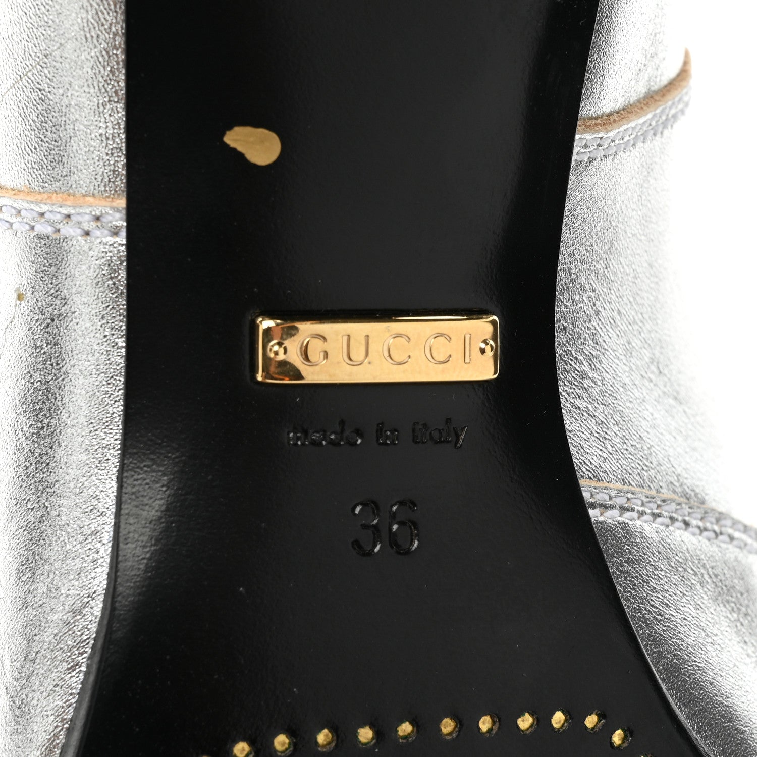 Gucci Metallic Calfskin Cordovan Lux Booties 36 Silver Black 6 of 14