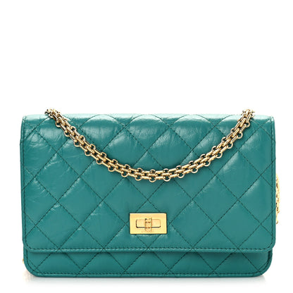 Chanel Aged Calfskin Quilted Reissue Wallet On Chain WOC Green 1 of 9