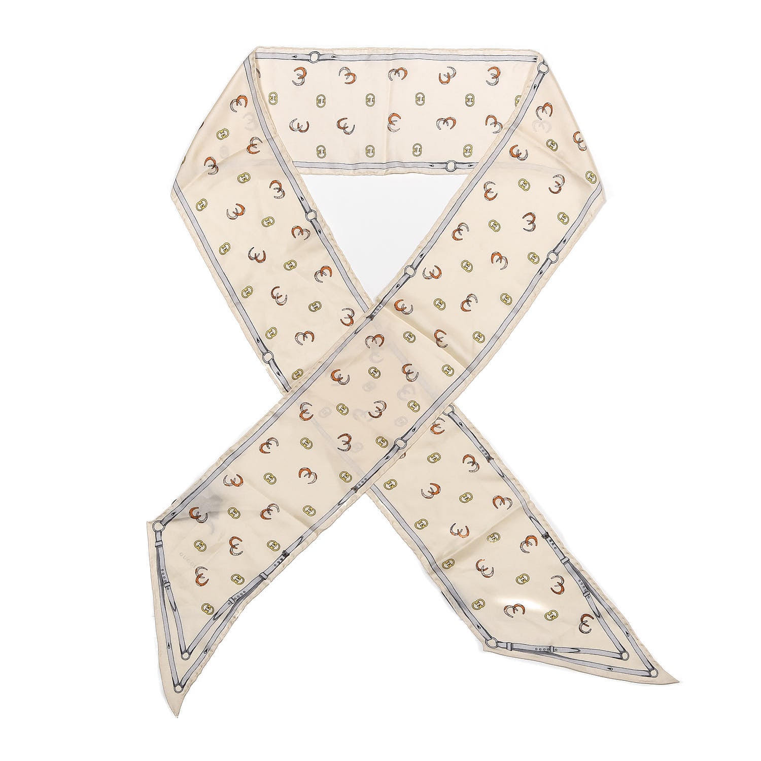 Gucci Silk Twill GG Horseshoe Print Twill Scarf Ivory 2 of 5