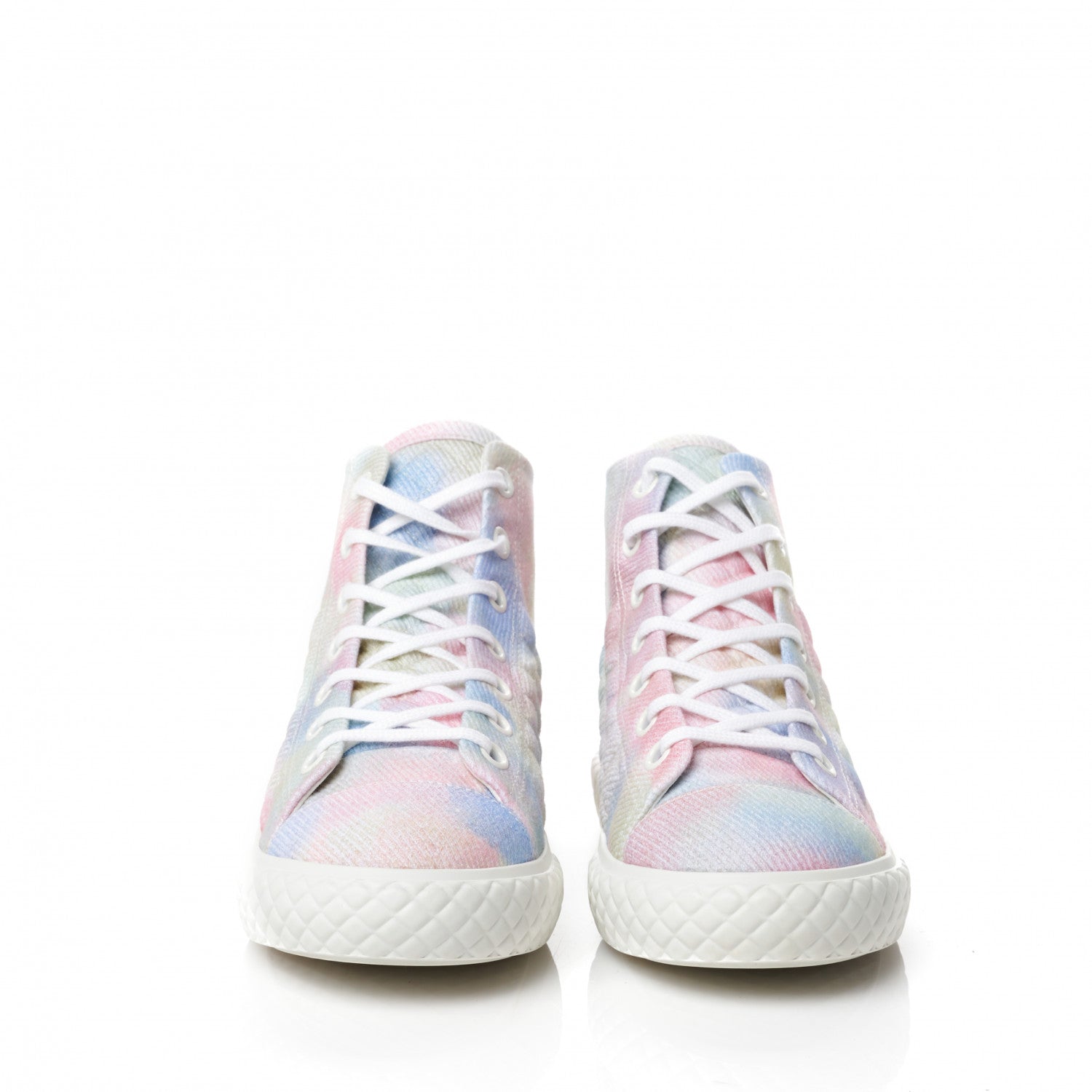Chanel Printed Fabric High Top CC Sneakers 38.5 Green Pink Blue White 2 of 9