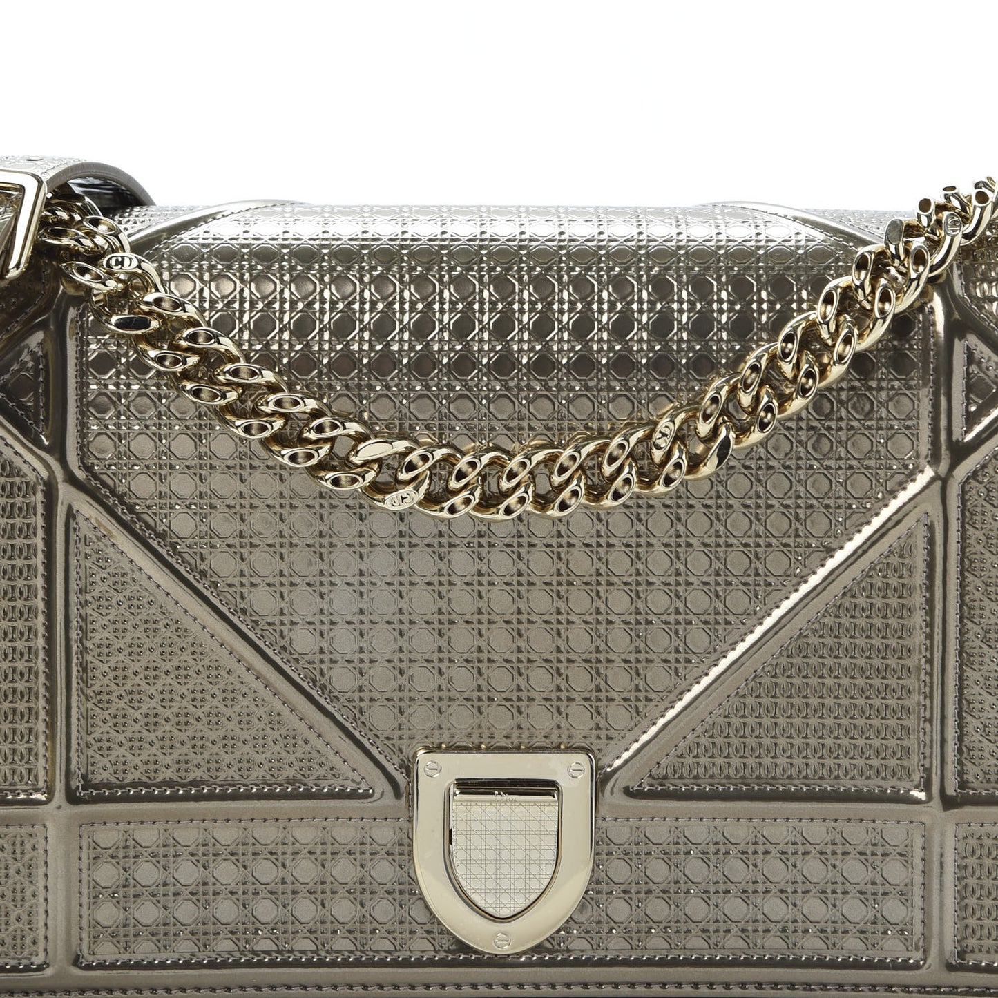 Metallic Patent Micro-Cannage Medium Diorama Flap Bag Gold