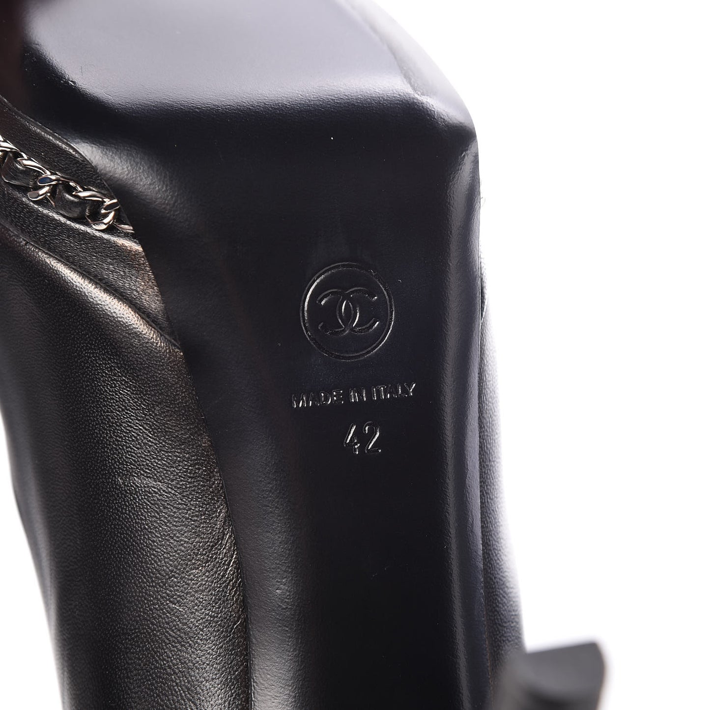 Lambskin CC Cap Toe Platform Chain Pumps 42 Black