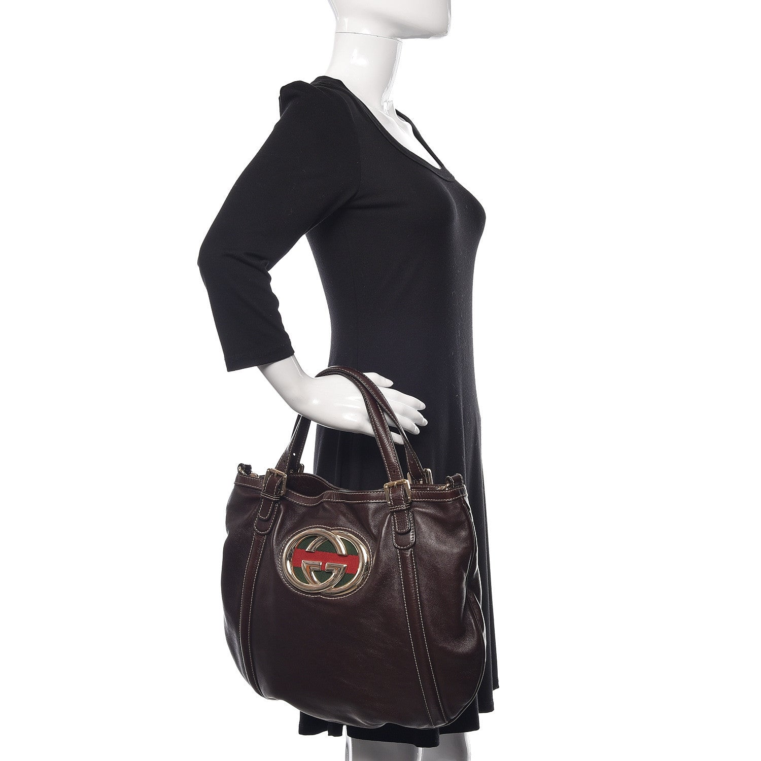 Gucci Calfskin Medium Britt Tote Dark Brown 3 of 15