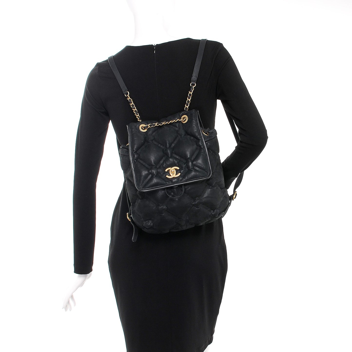 Iridescent Calfskin Quilted Chesterfield Backpack Black